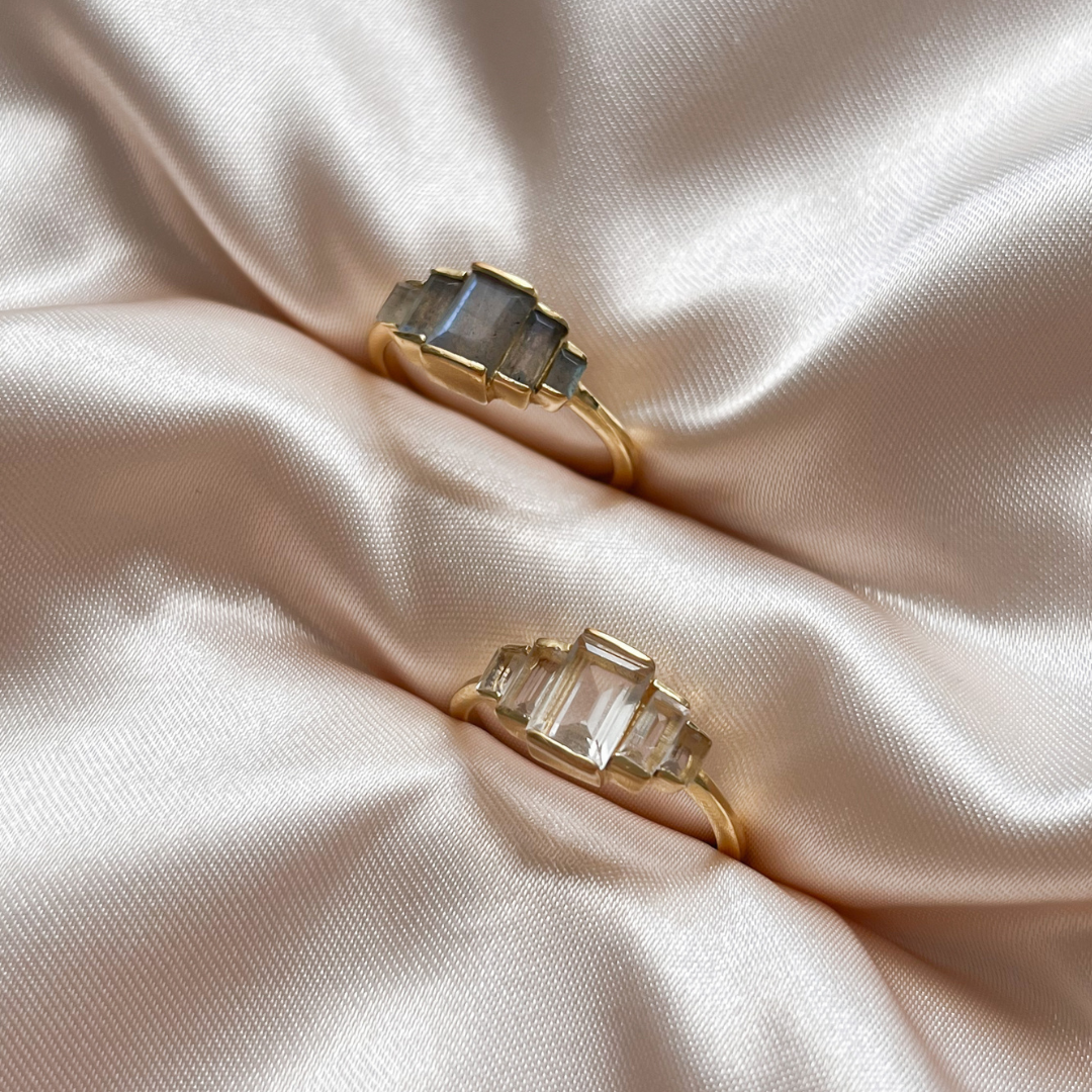 Labradorite Art Deco Baguette Ring