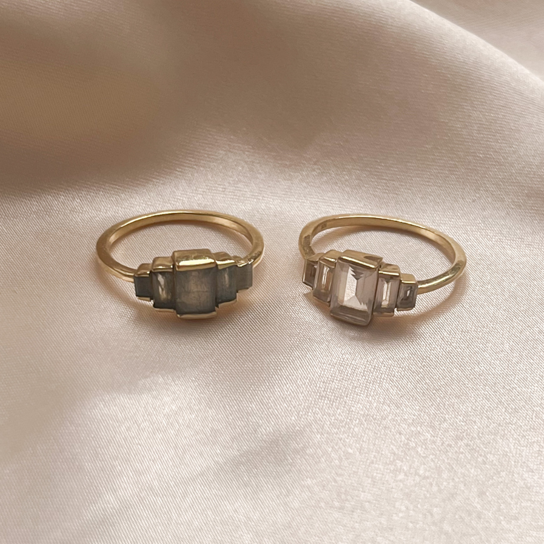 Labradorite Art Deco Baguette Ring