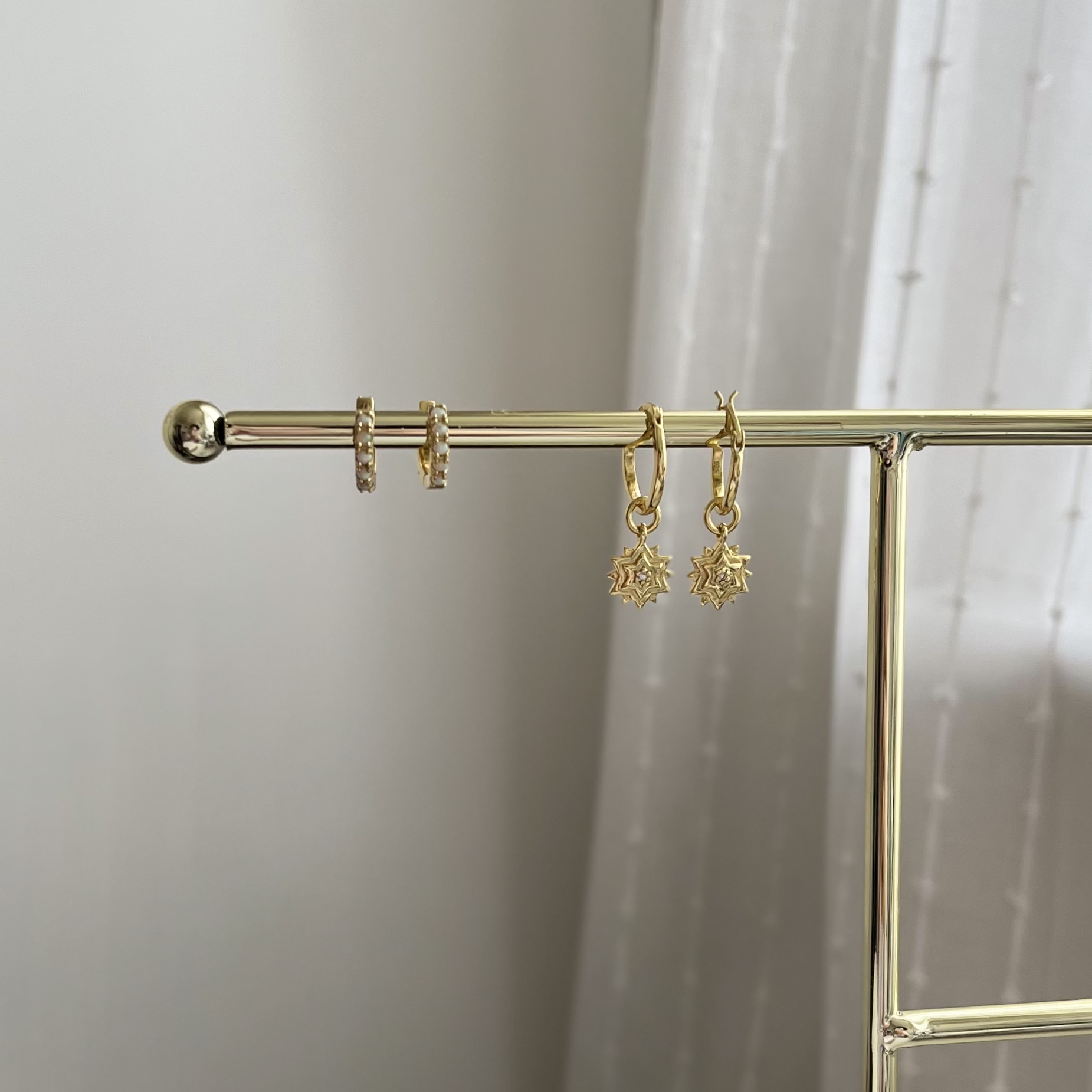 Diamond Set Star Hoop Earrings and Opal Mini Huggie Hoop Earrings