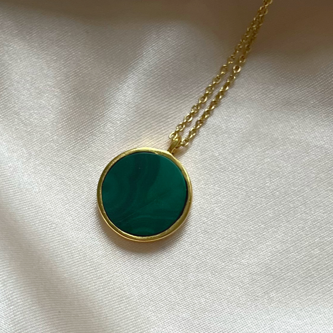 Malachite Gemstone Coin Necklace