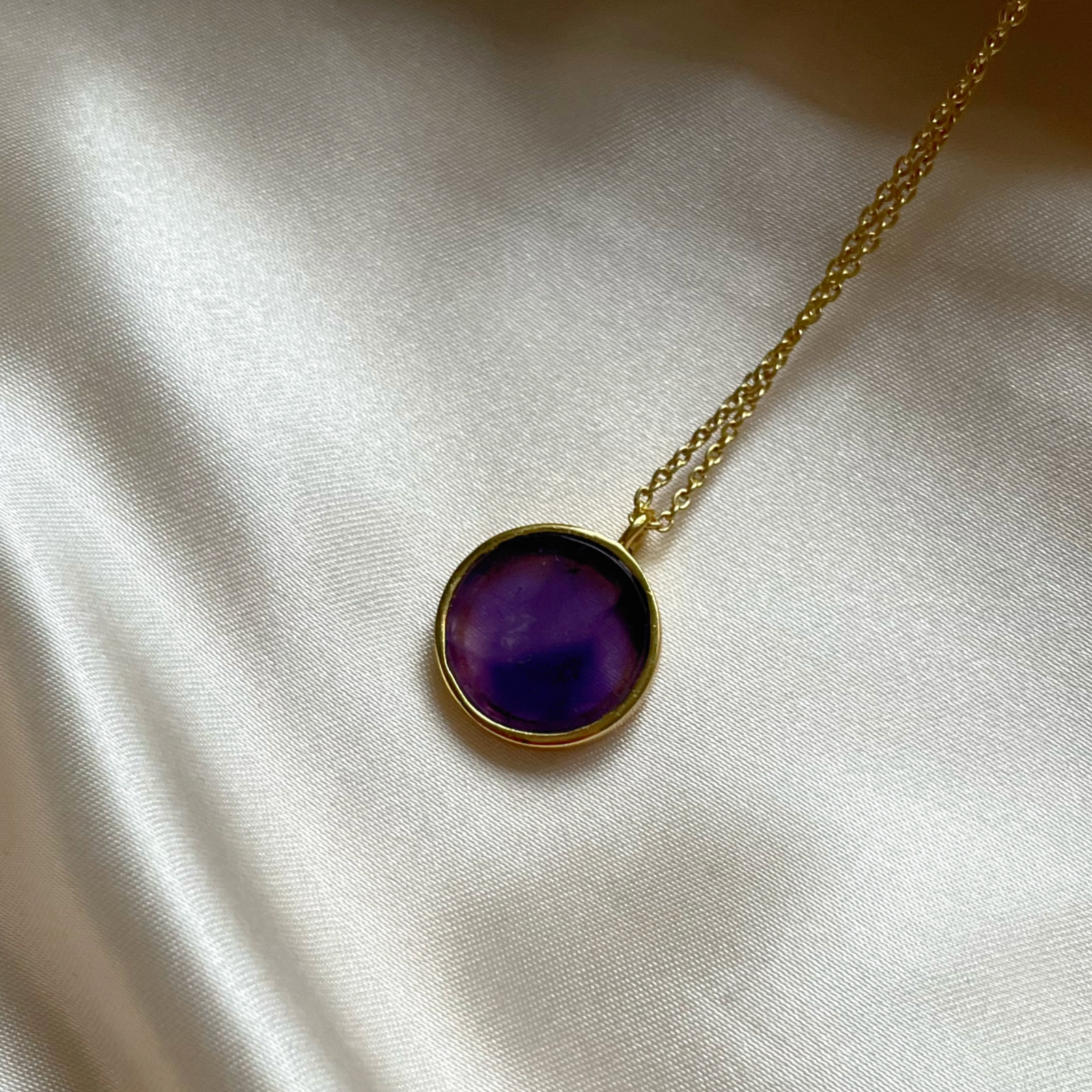 Amethyst Gemstone Coin Necklace | Gold Vermeil Jewellery | Lilith and Selene