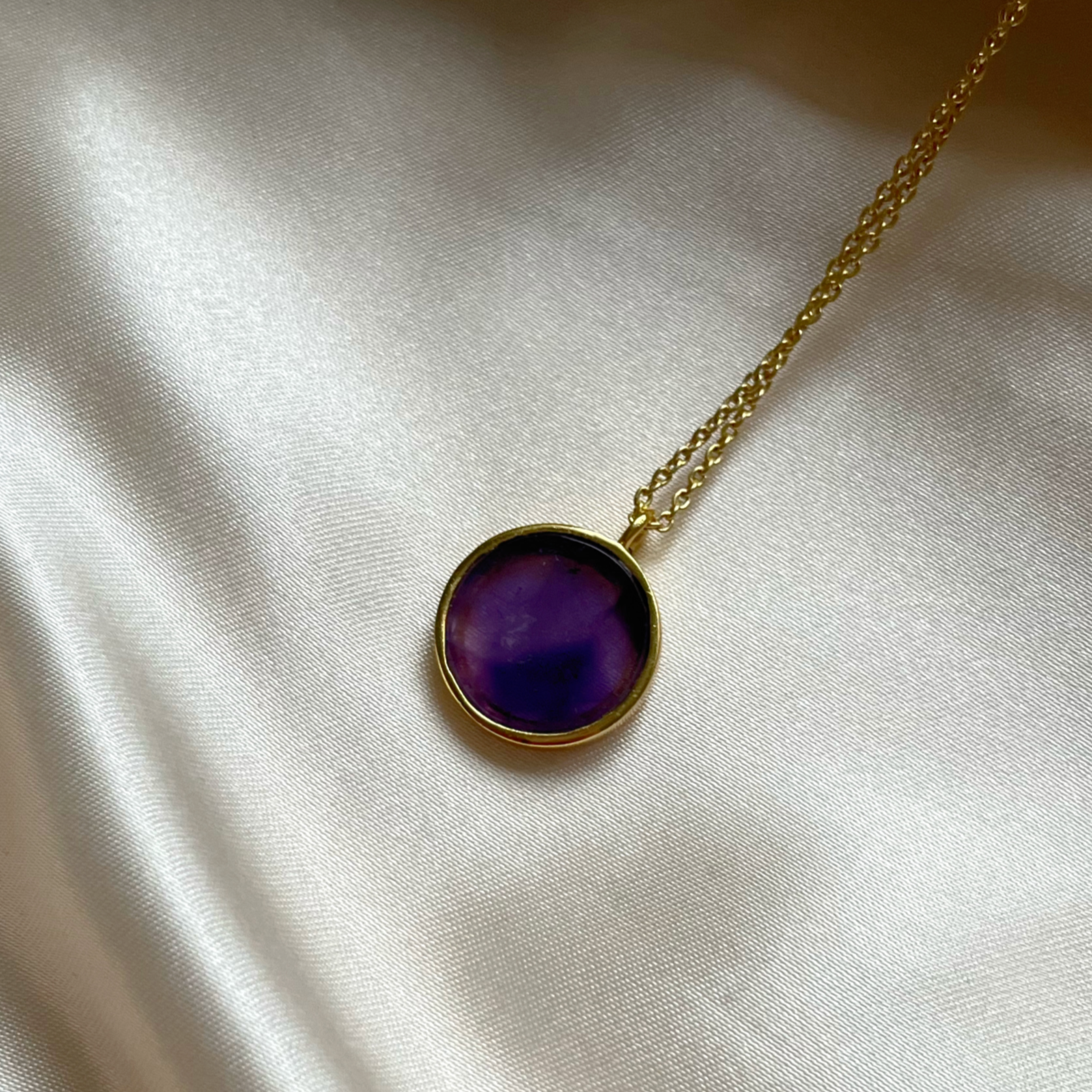 Amethyst Gemstone Coin Necklace
