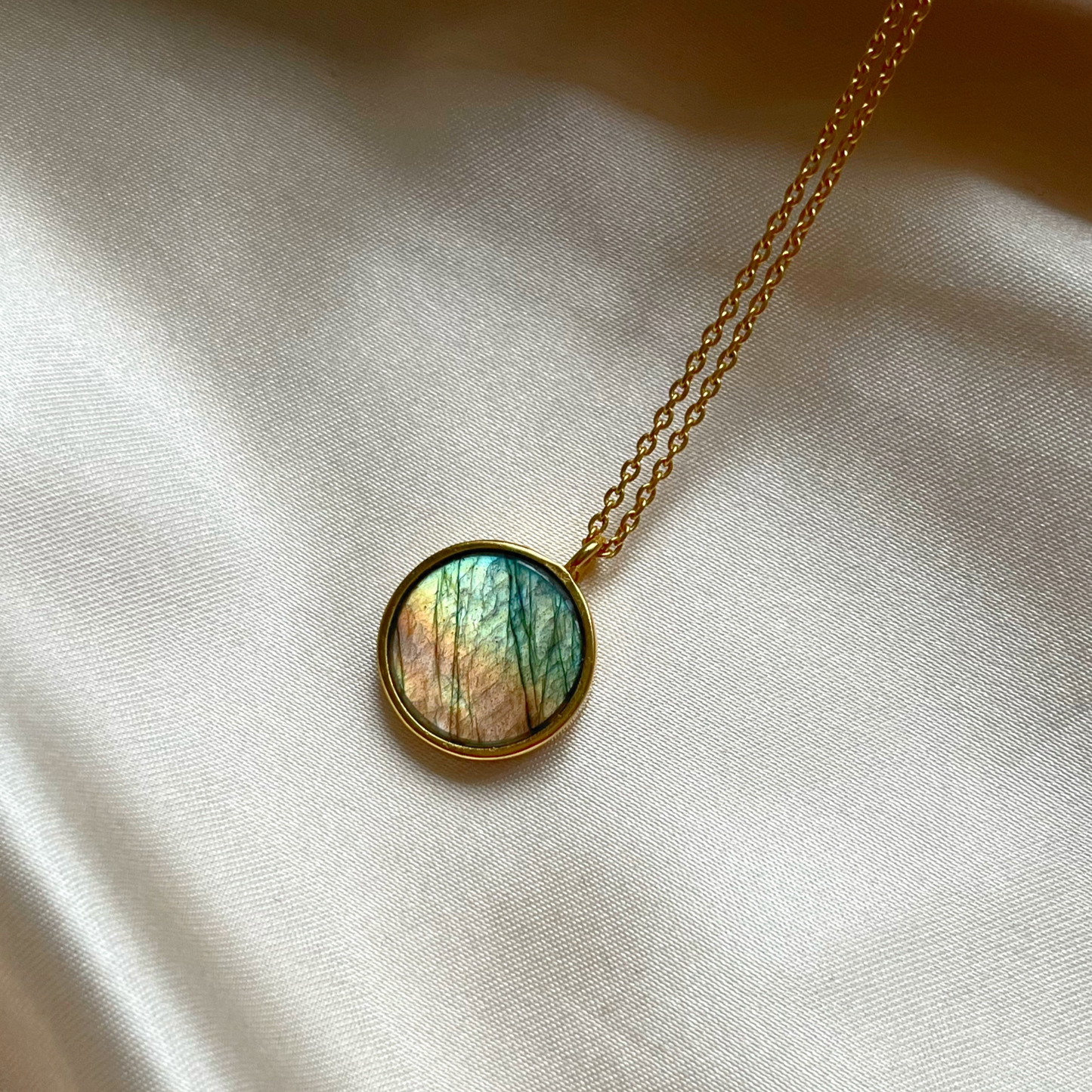 Labradorite Gemstone Coin Necklace