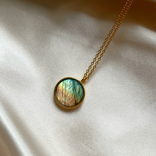 Labradorite Gemstone Coin Necklace