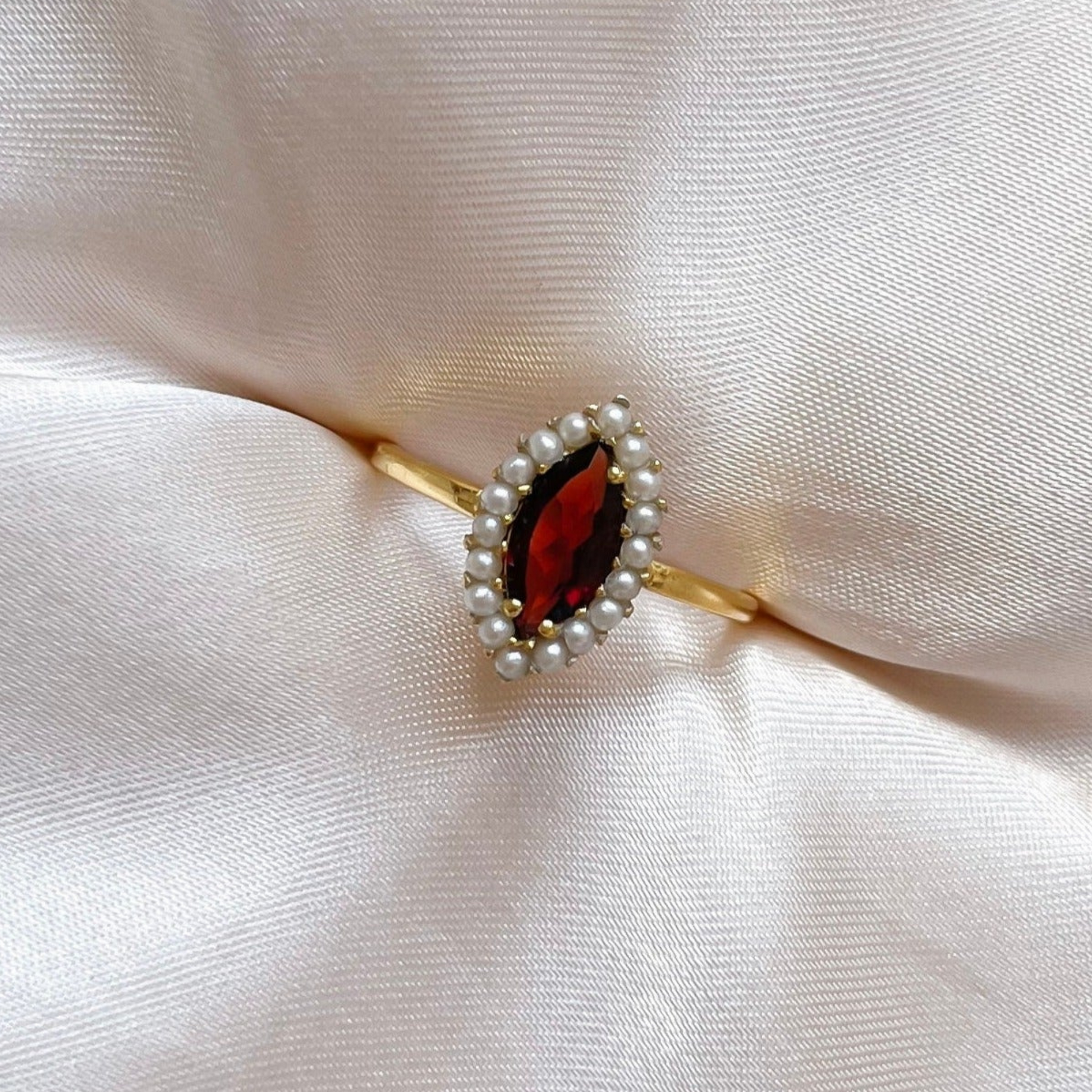 Garnet and Pearl Marquise Ring | 18k Gold Vermeil Jewellery | Lilith and Selene