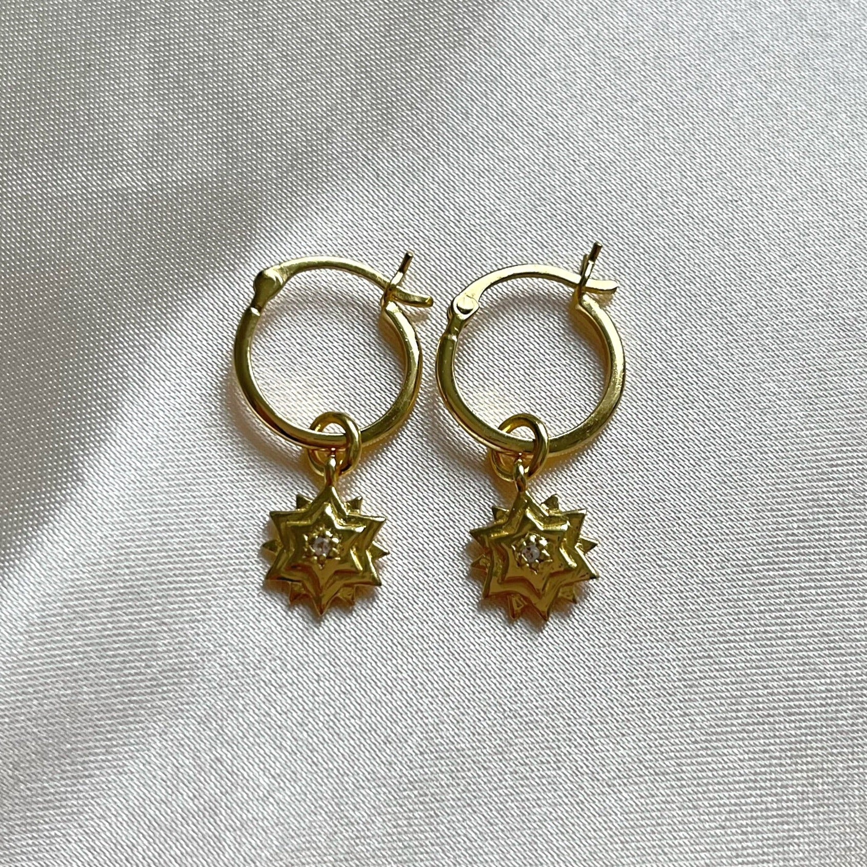 Diamond Set Star Hoop Earrings