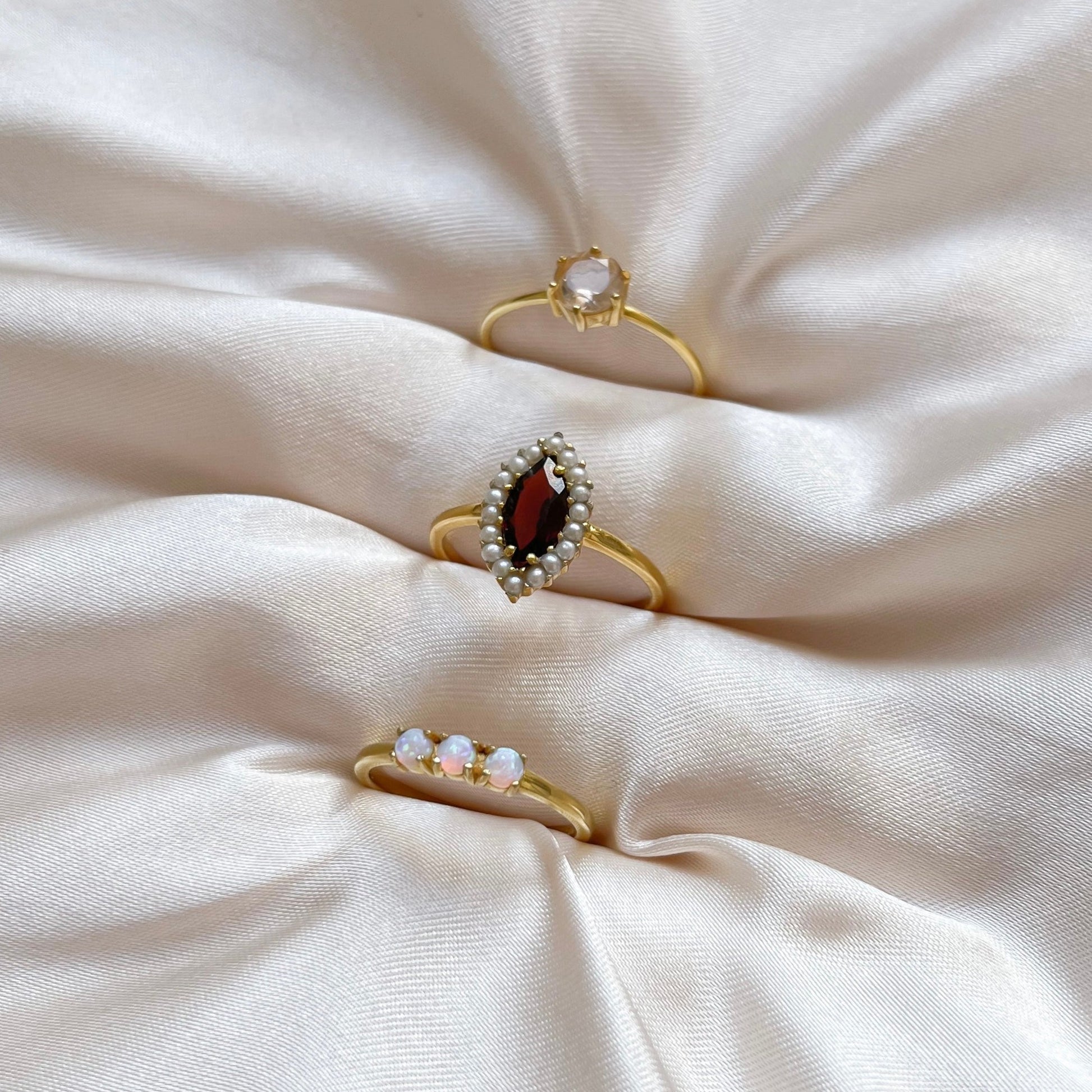 Garnet and Pearl Marquise Ring | 18k Gold Vermeil Jewellery | Lilith and Selene
