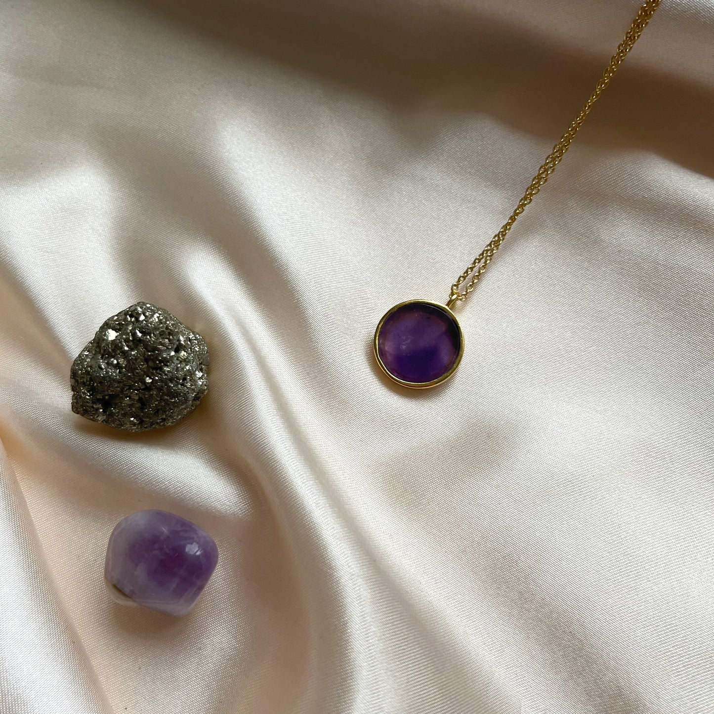 Amethyst Gemstone Coin Necklace