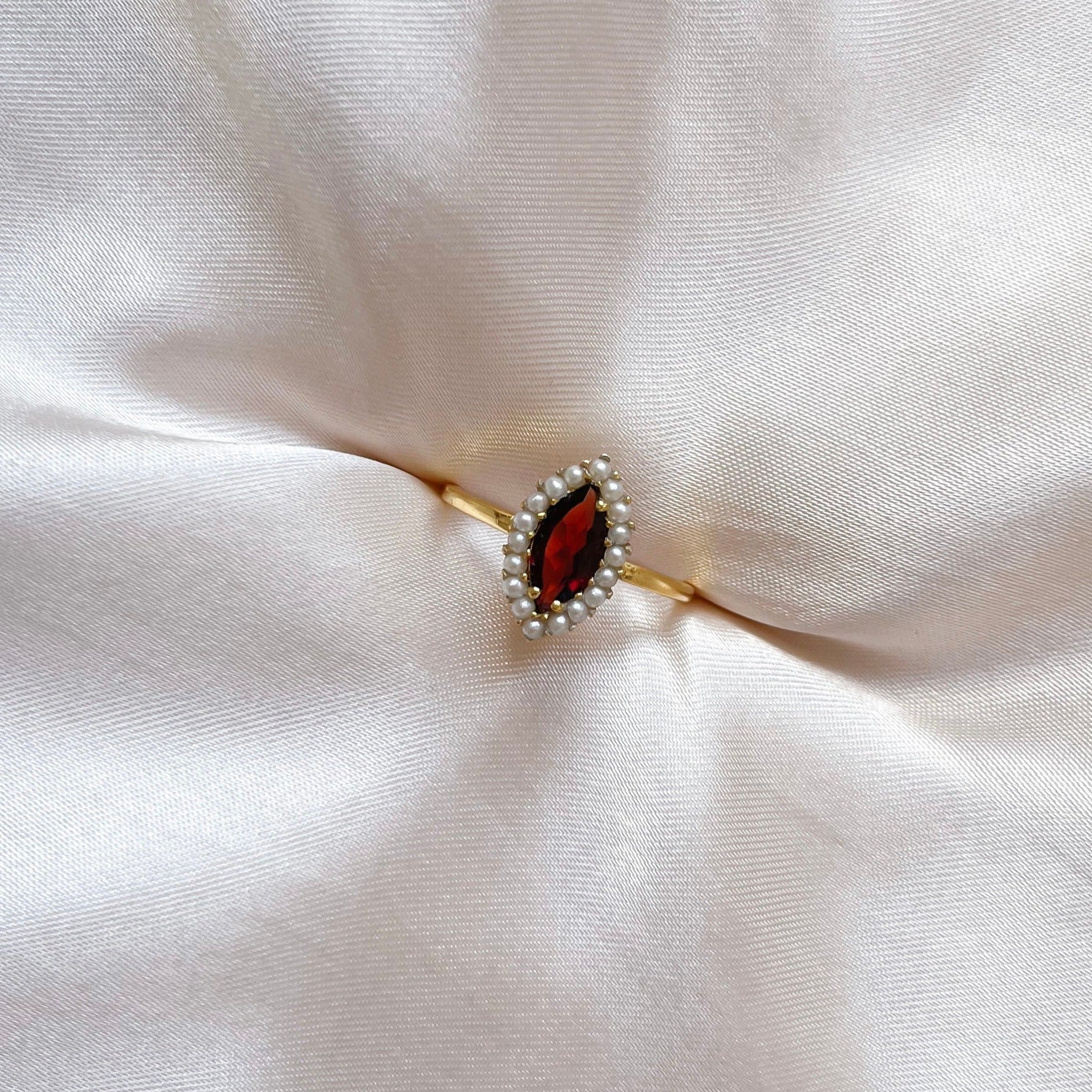 Garnet and Pearl Marquise Ring | 18k Gold Vermeil Jewellery | Lilith and Selene