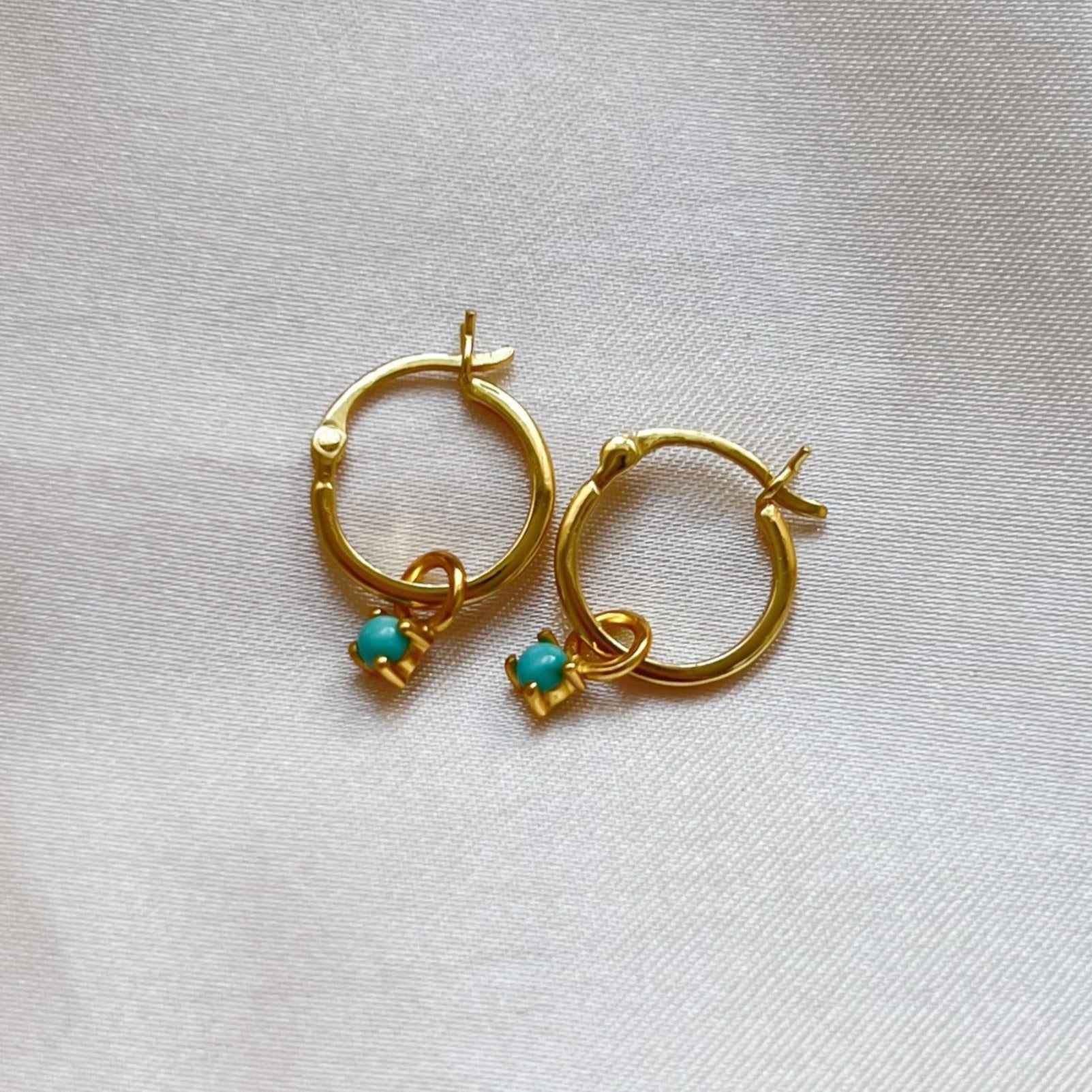 Turquoise Drop Hoop Earrings  | 18k Gold Vermeil Jewellery | Lilith and Selene