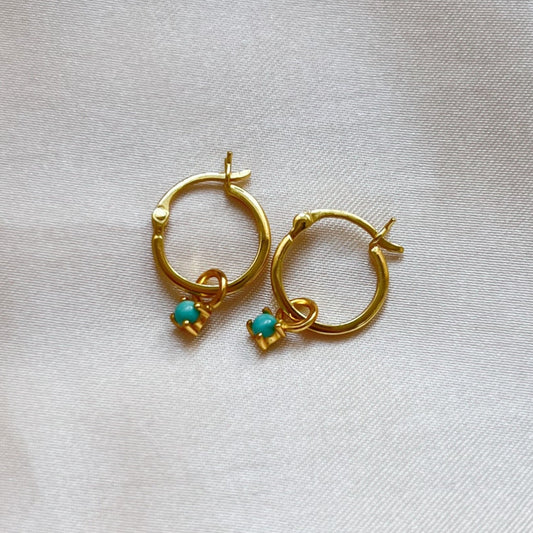 Turquoise Drop Hoop Earrings  | 18k Gold Vermeil Jewellery | Lilith and Selene