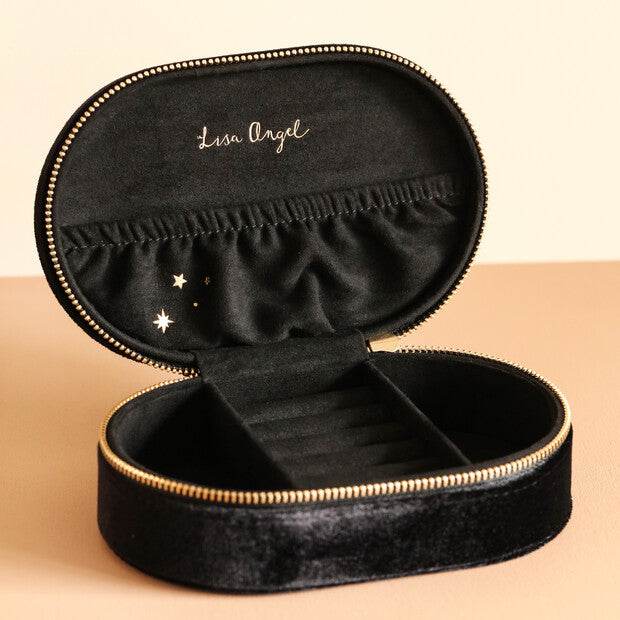 Black Starry Night Printed Velvet Oval Jewellery Case