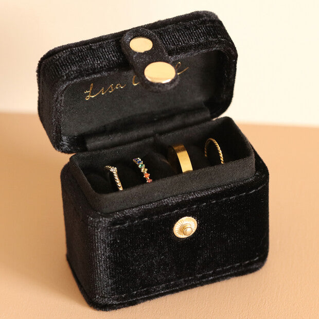 Starry Night Velvet Petite Travel Ring Case in Black