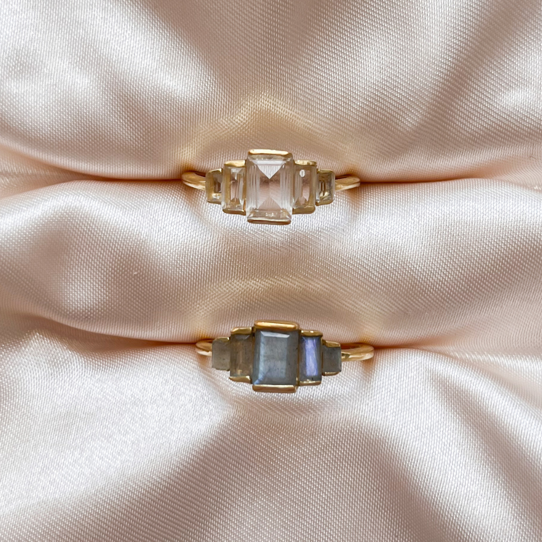 White Topaz Art Deco Baguette Ring