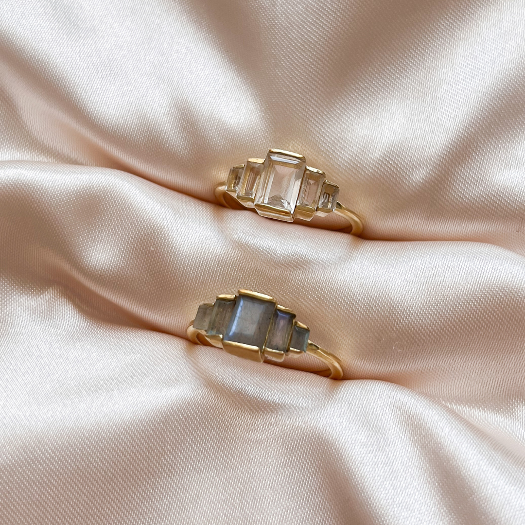 White Topaz Art Deco Baguette Ring