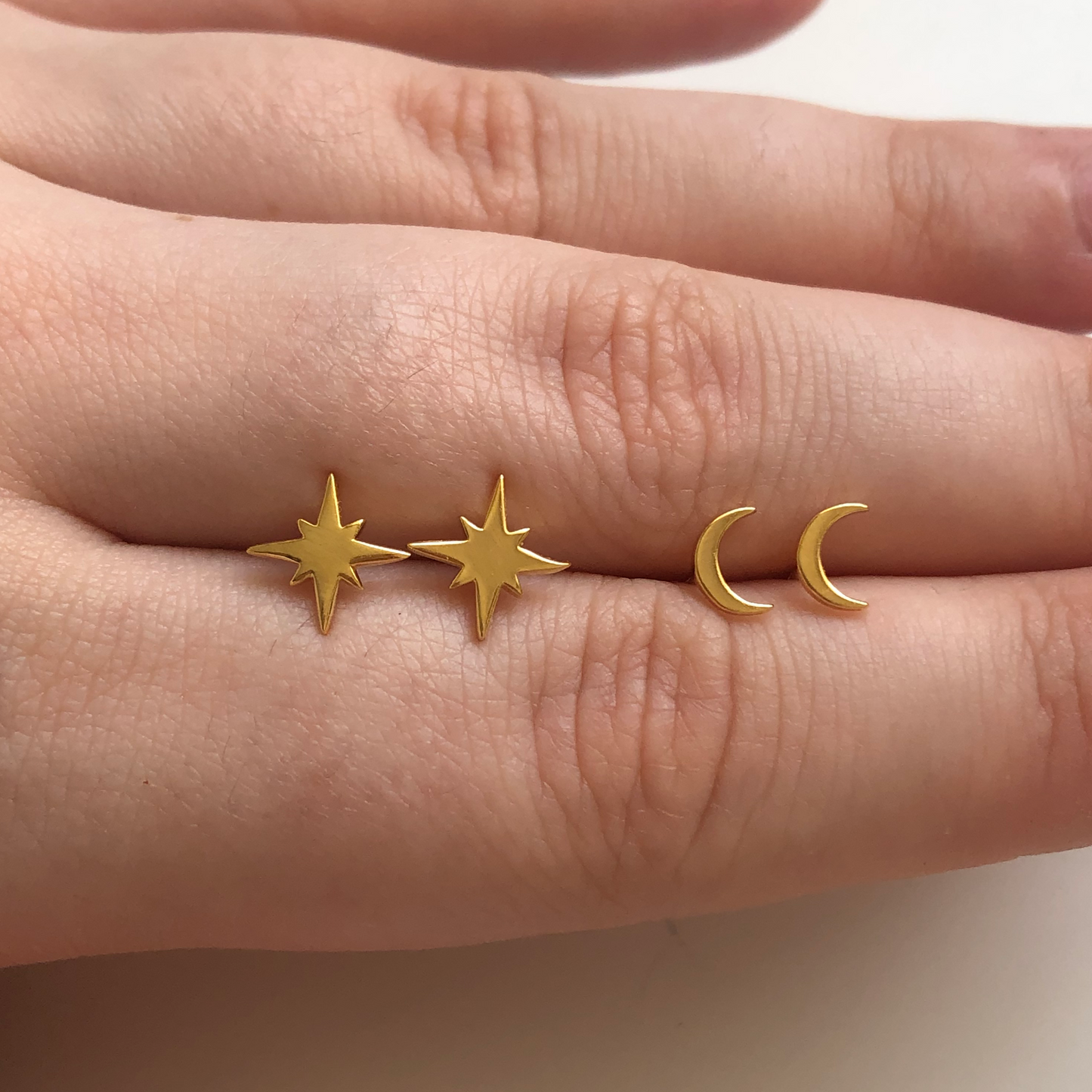 Mini Moon Stud Earrings and Supernova Star Stud Earrings