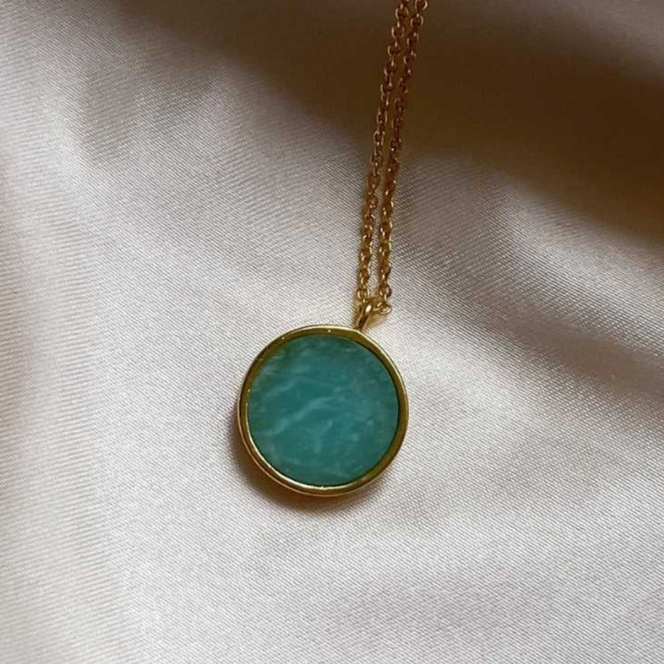 Amazonite Gemstone Coin Necklace