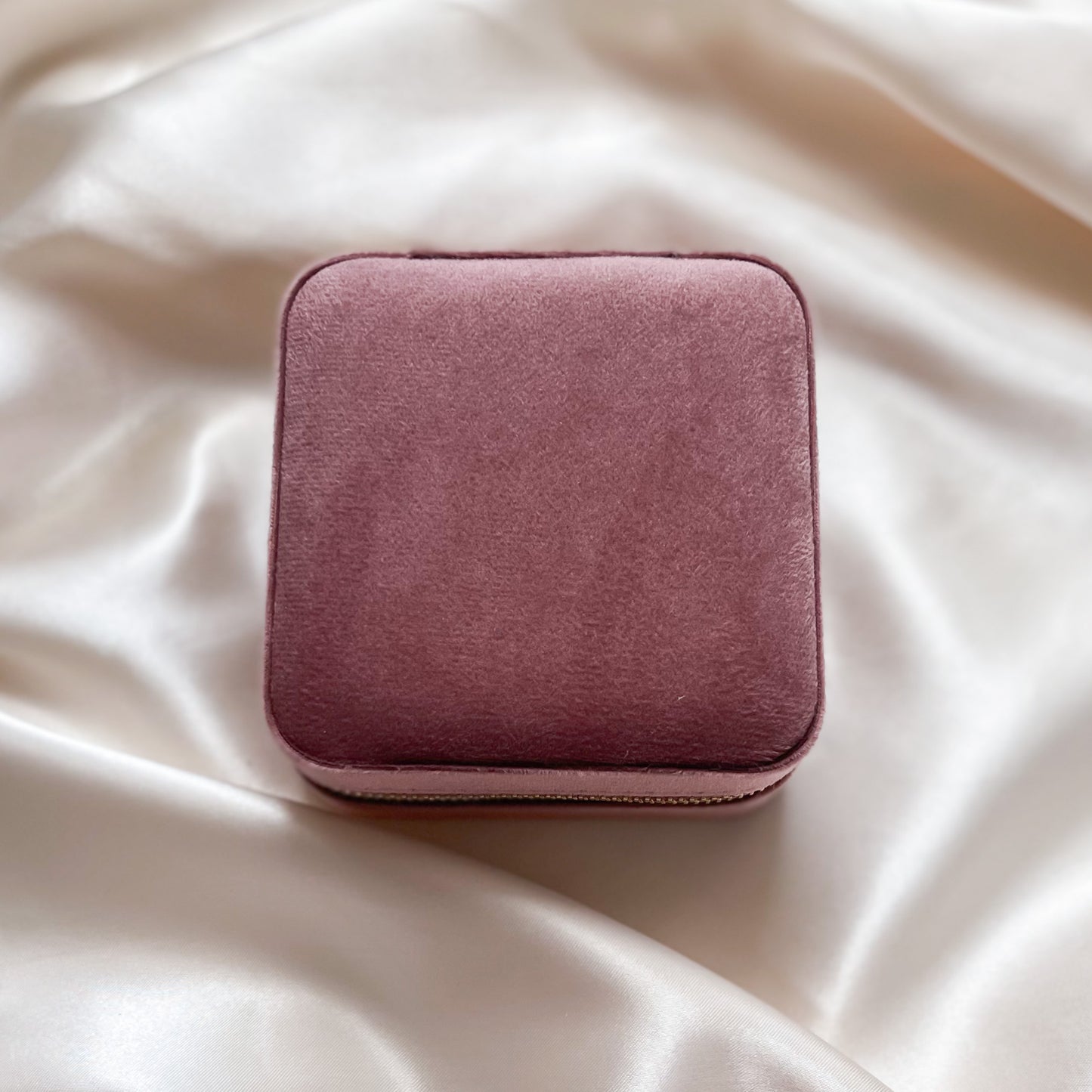 Rose Pink Velvet Square Travel Jewellery Case