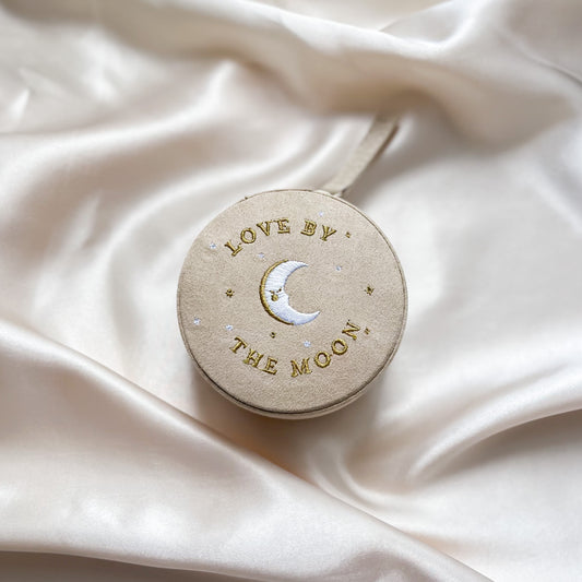 Round Sun and Moon Embroidered Jewellery Case in Beige