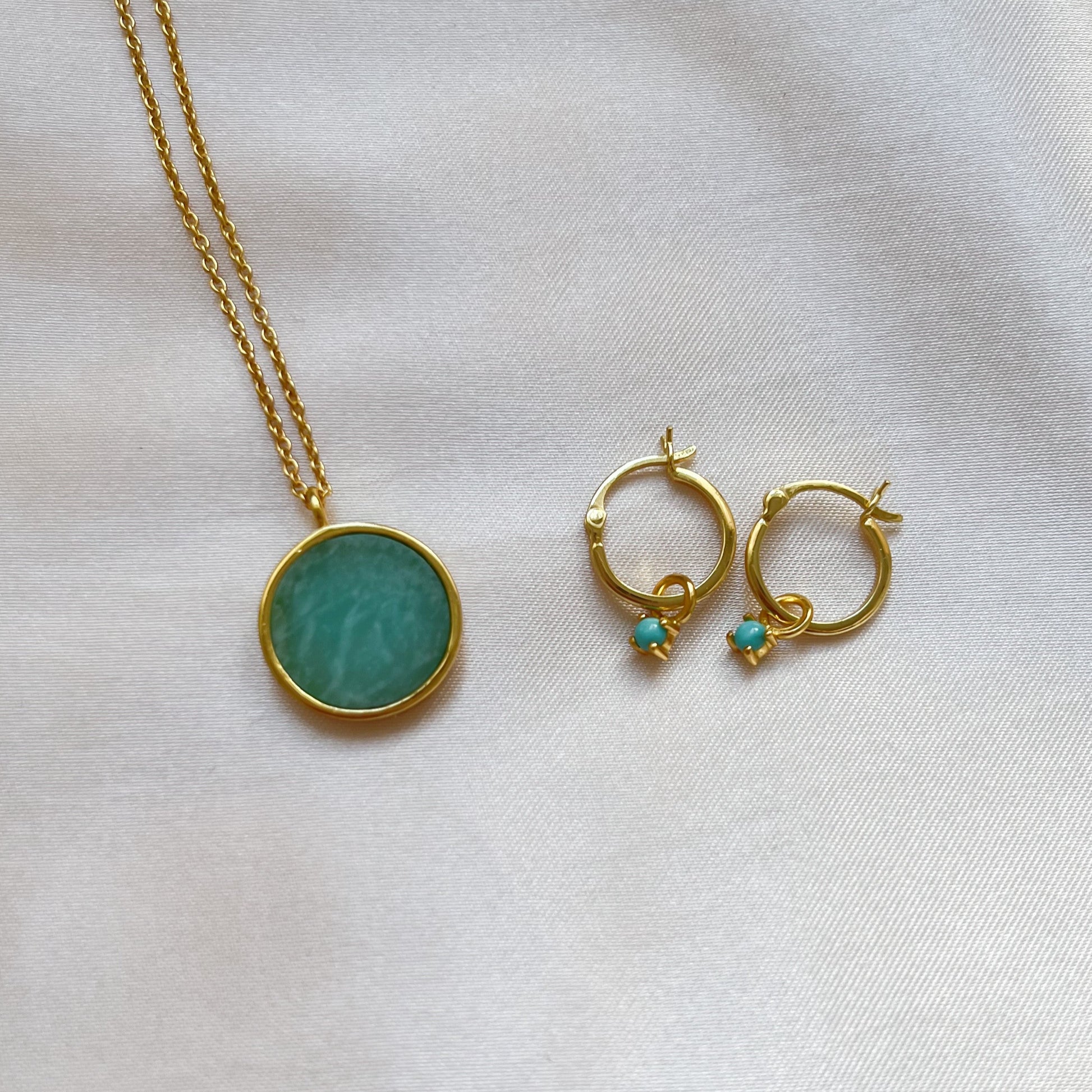 Turquoise Drop Hoop Earrings  | 18k Gold Vermeil Jewellery | Lilith and Selene