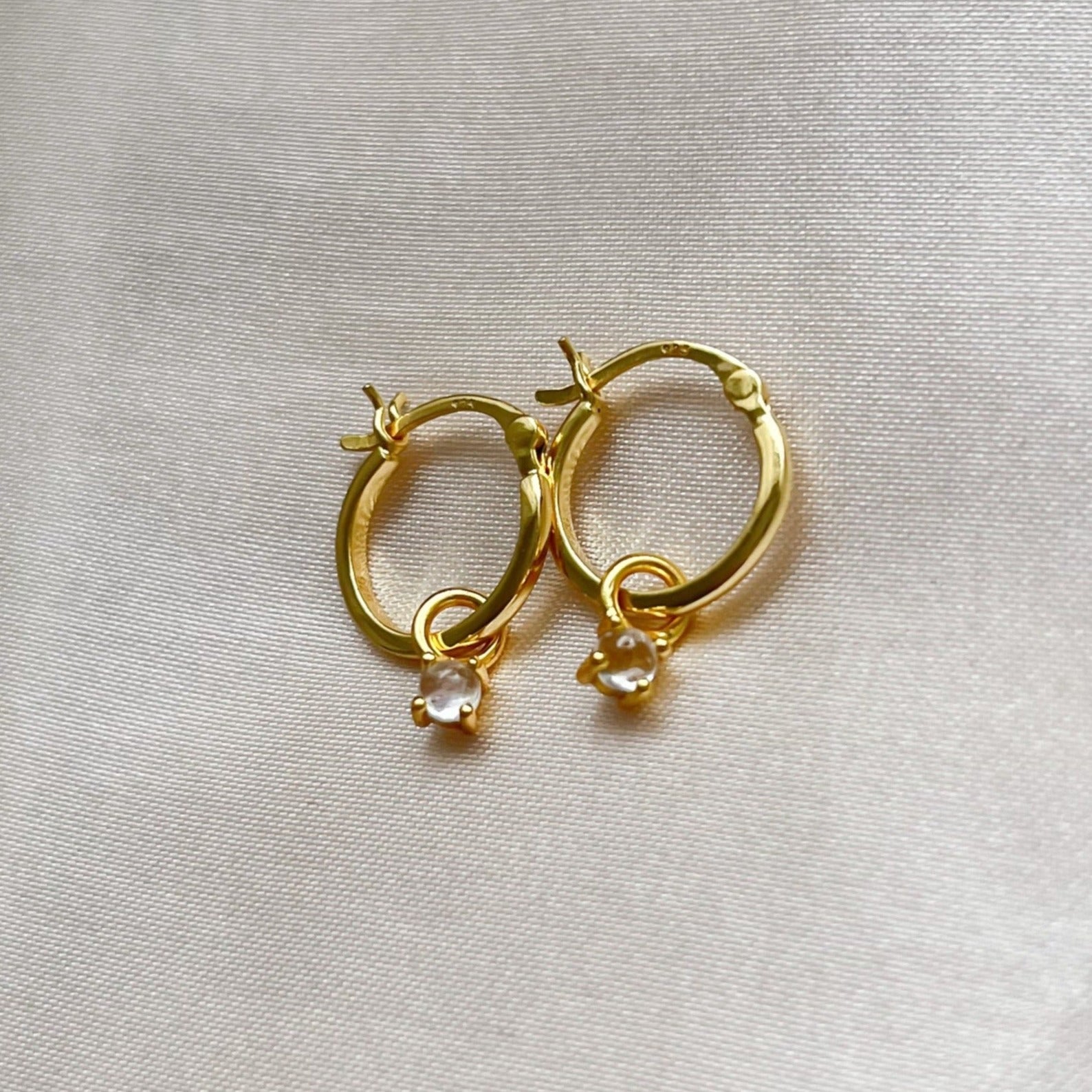 Moonstone Drop Hoop Earrings | 18k Gold Vermeil Jewellery | Lilith and Selene