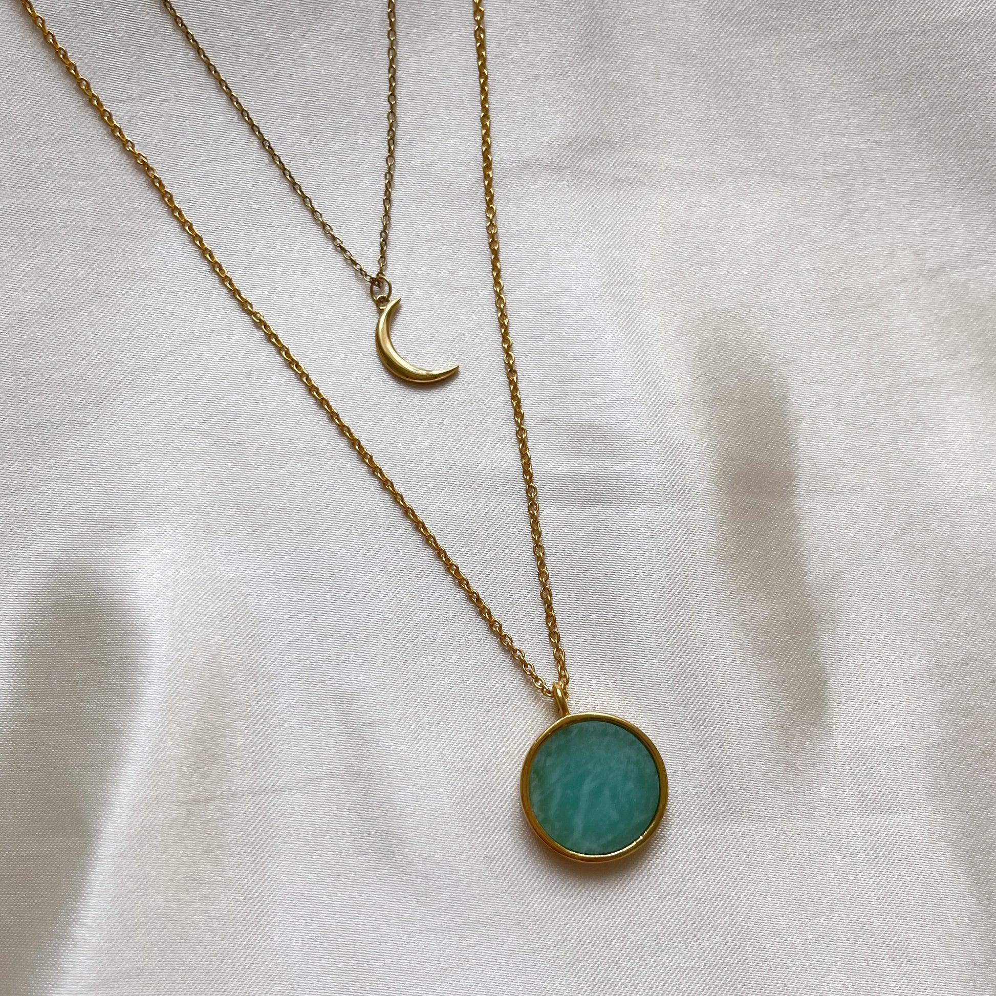 Amazonite Gemstone Coin Necklace | Gold Vermeil Jewellery | Lilith and Selene