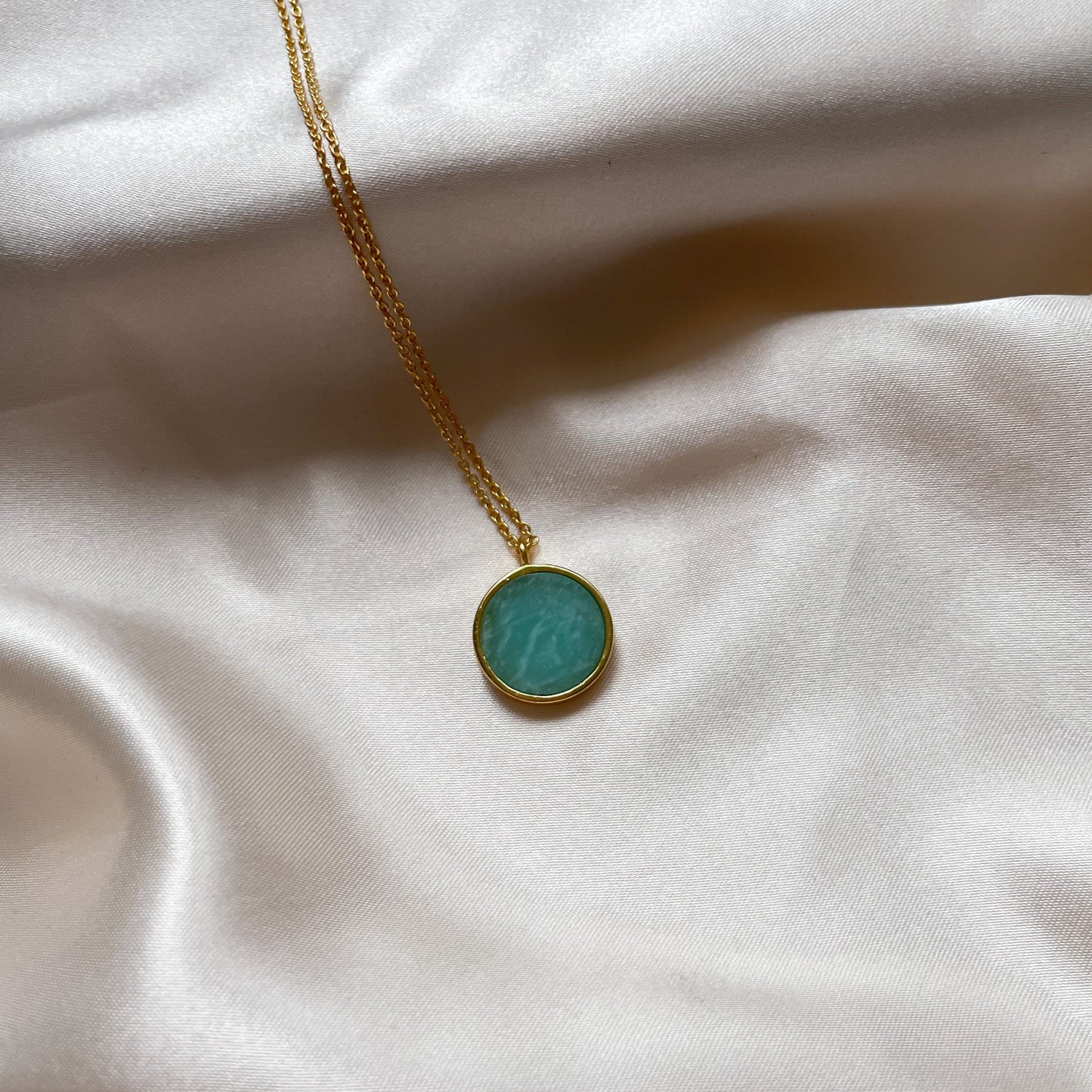 Amazonite Gemstone Coin Necklace in 18k Gold Vermeil