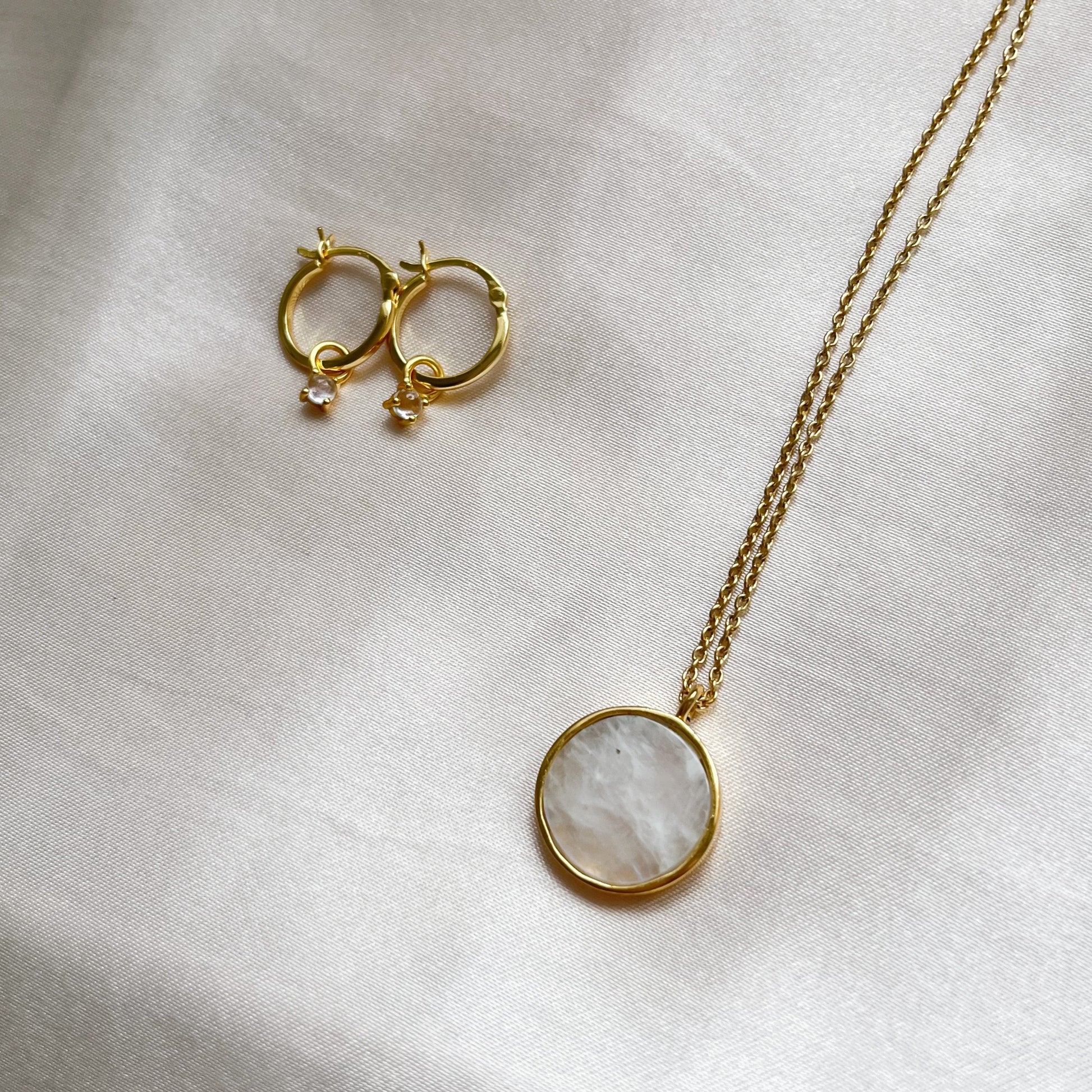 Moonstone Drop Hoop Earrings | 18k Gold Vermeil Jewellery | Lilith and Selene