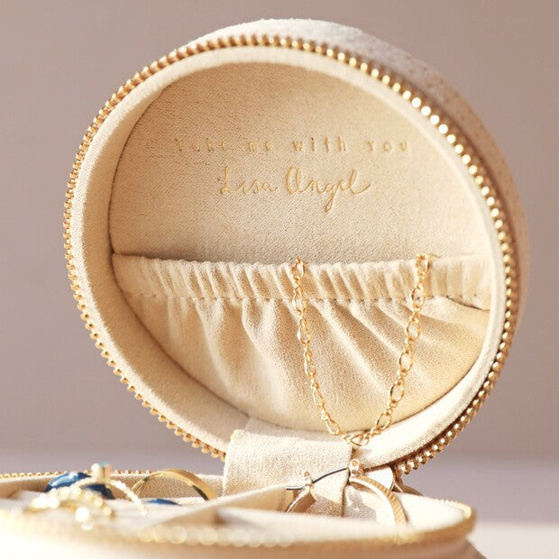 Round Sun and Moon Embroidered Jewellery Case in Beige